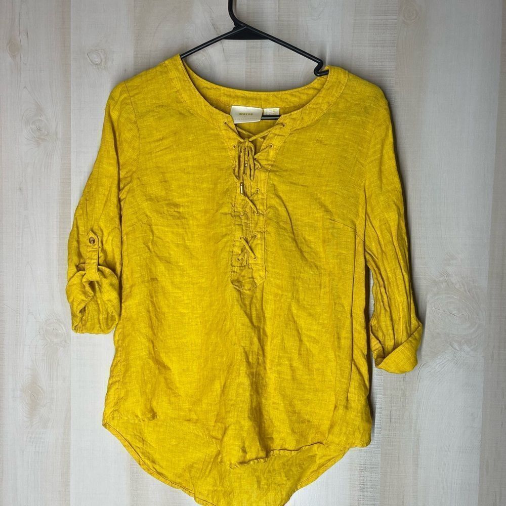 Maeve yellow gold‎ 100% linen long sleeve boho top, size 4